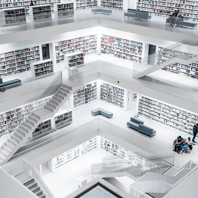 Aerial view of large spiral library.